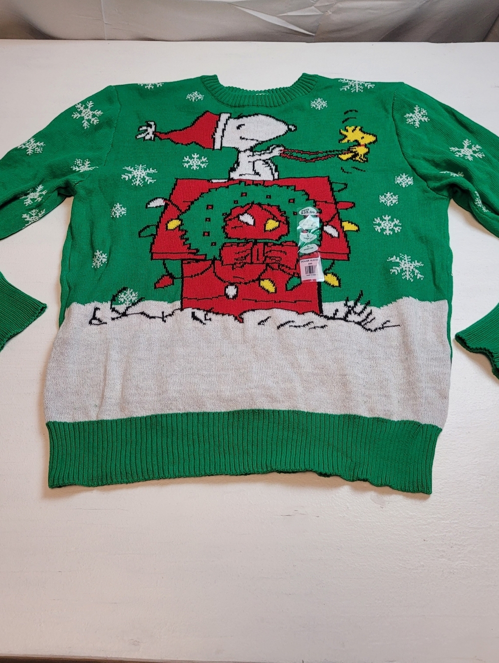 Peanuts Green Holiday Crewneck with Snoopy & Woodstock